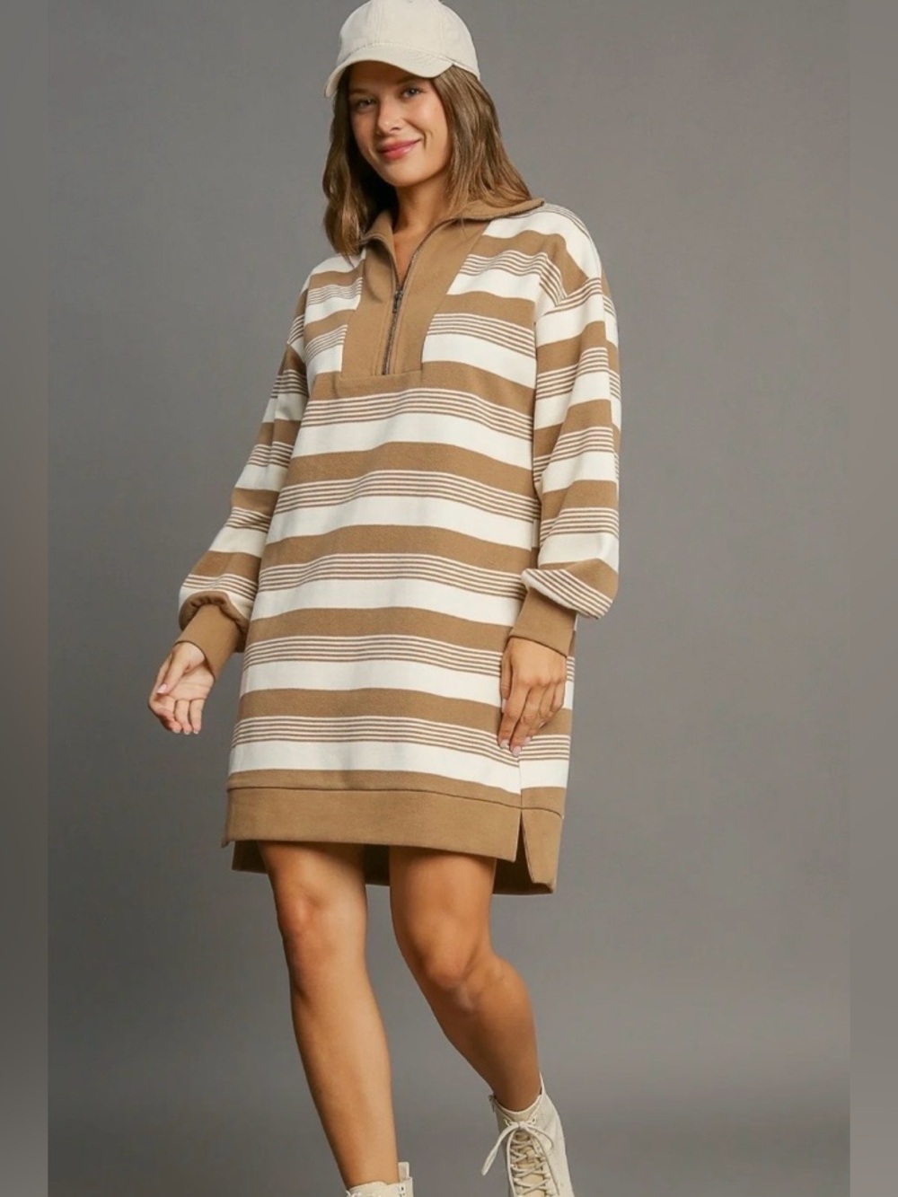 Umgee Striped Half Zip Dress Oversized Small